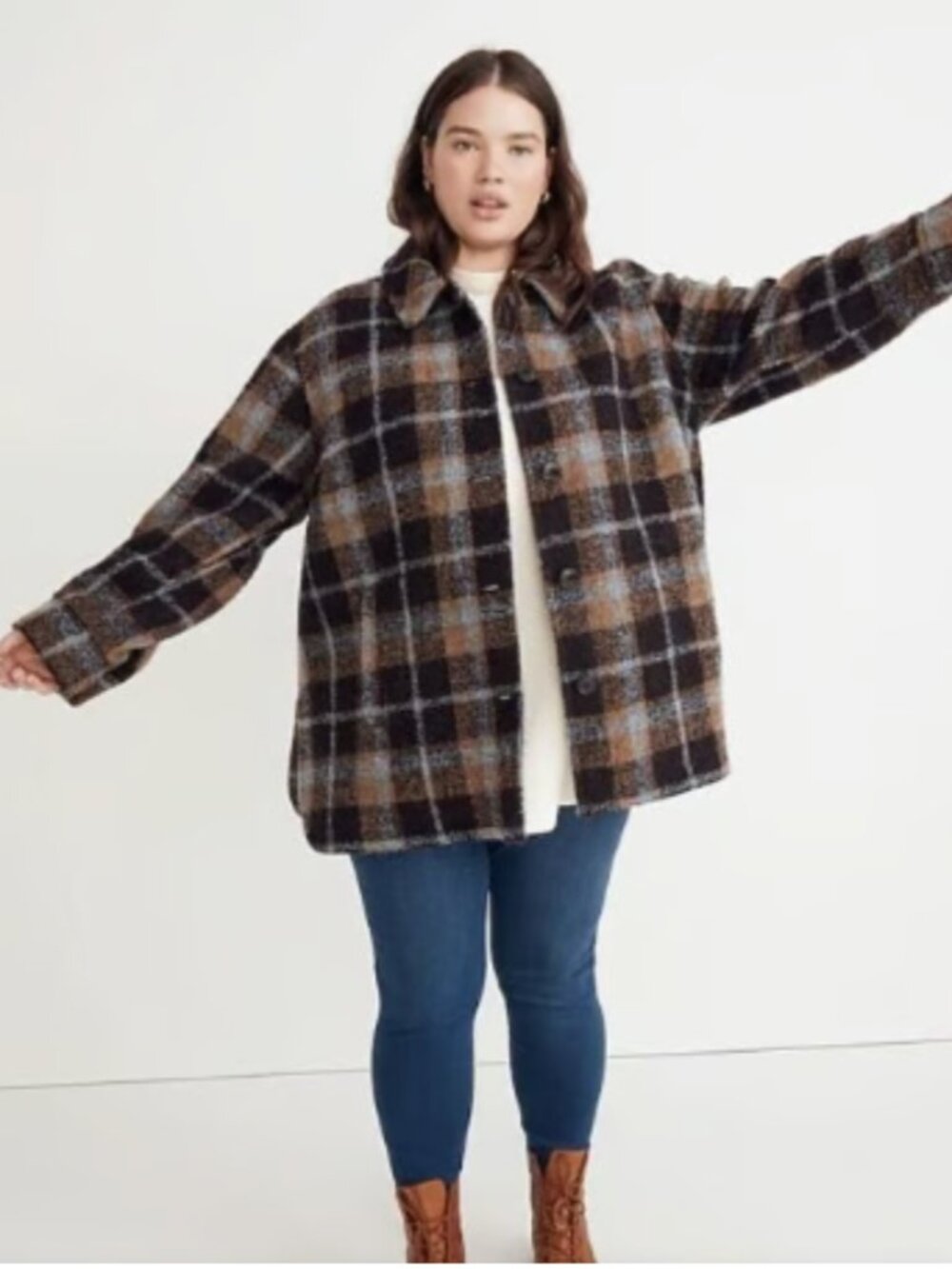 Madewell Belrose Shirt Jacket Cassel Plaid Wool Shacket Plus Size 3X Fuzzy Blue